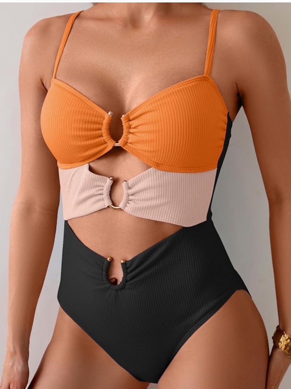 Cutout Ribbed Colorblock One-Piece Swimsuit - Picture 3 of 16
